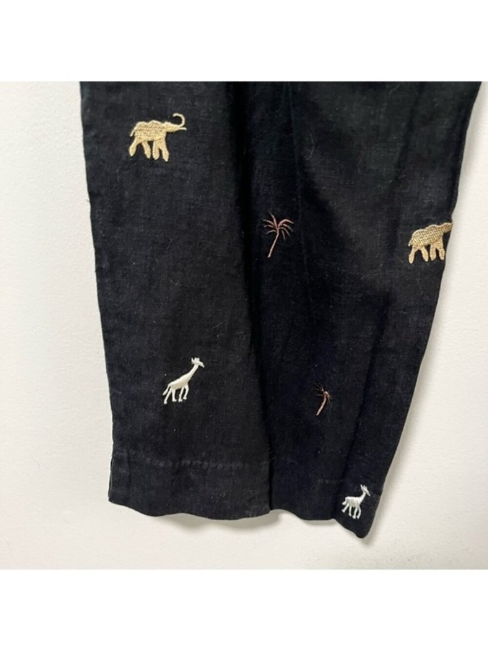 Peter Martin Black Linen Blend Embroidered Animal Pants - Size 12 - Picture 12 of 12